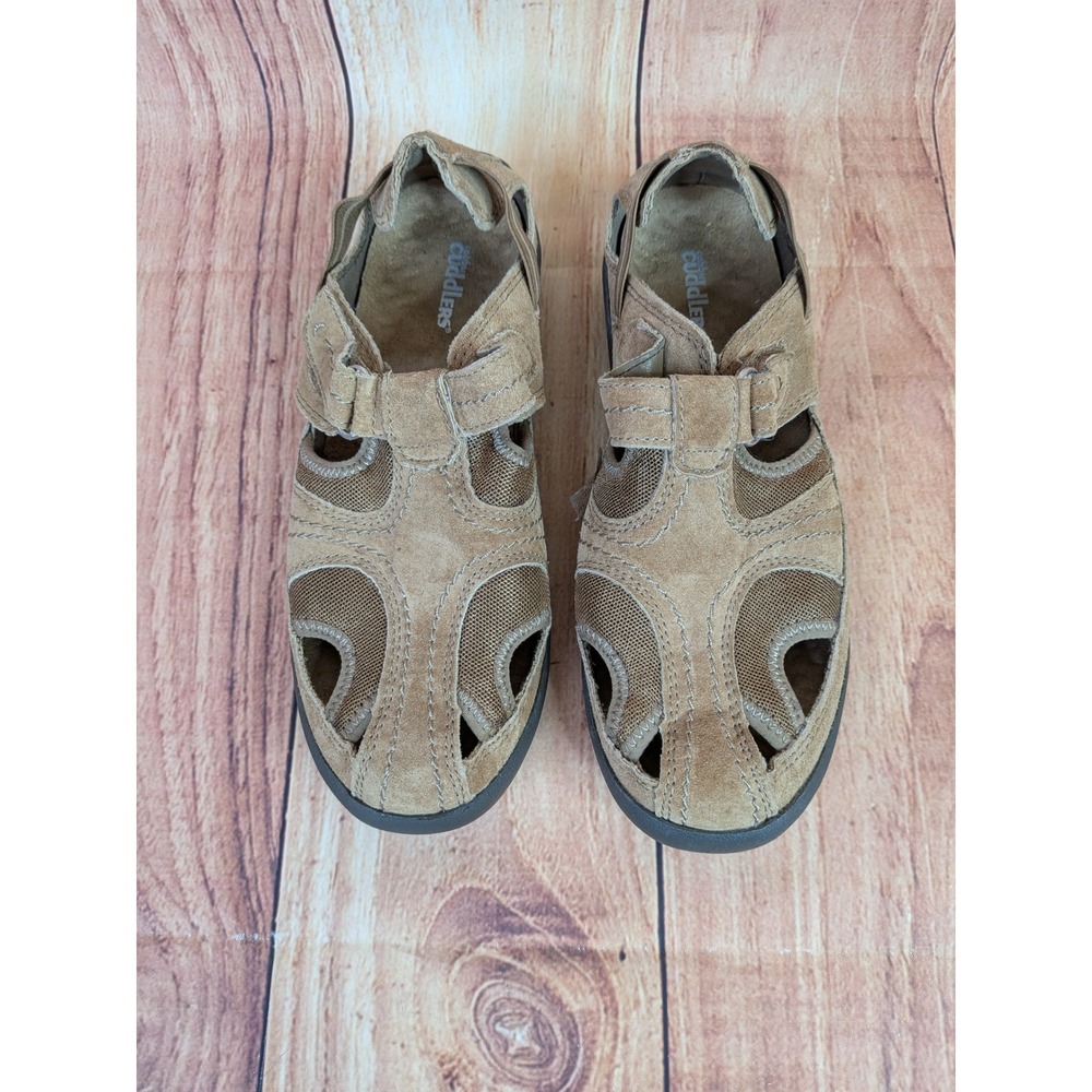 Cobbie Cuddlers Tan Suede Leather Closed Toe Sandals Womens 7W 40380